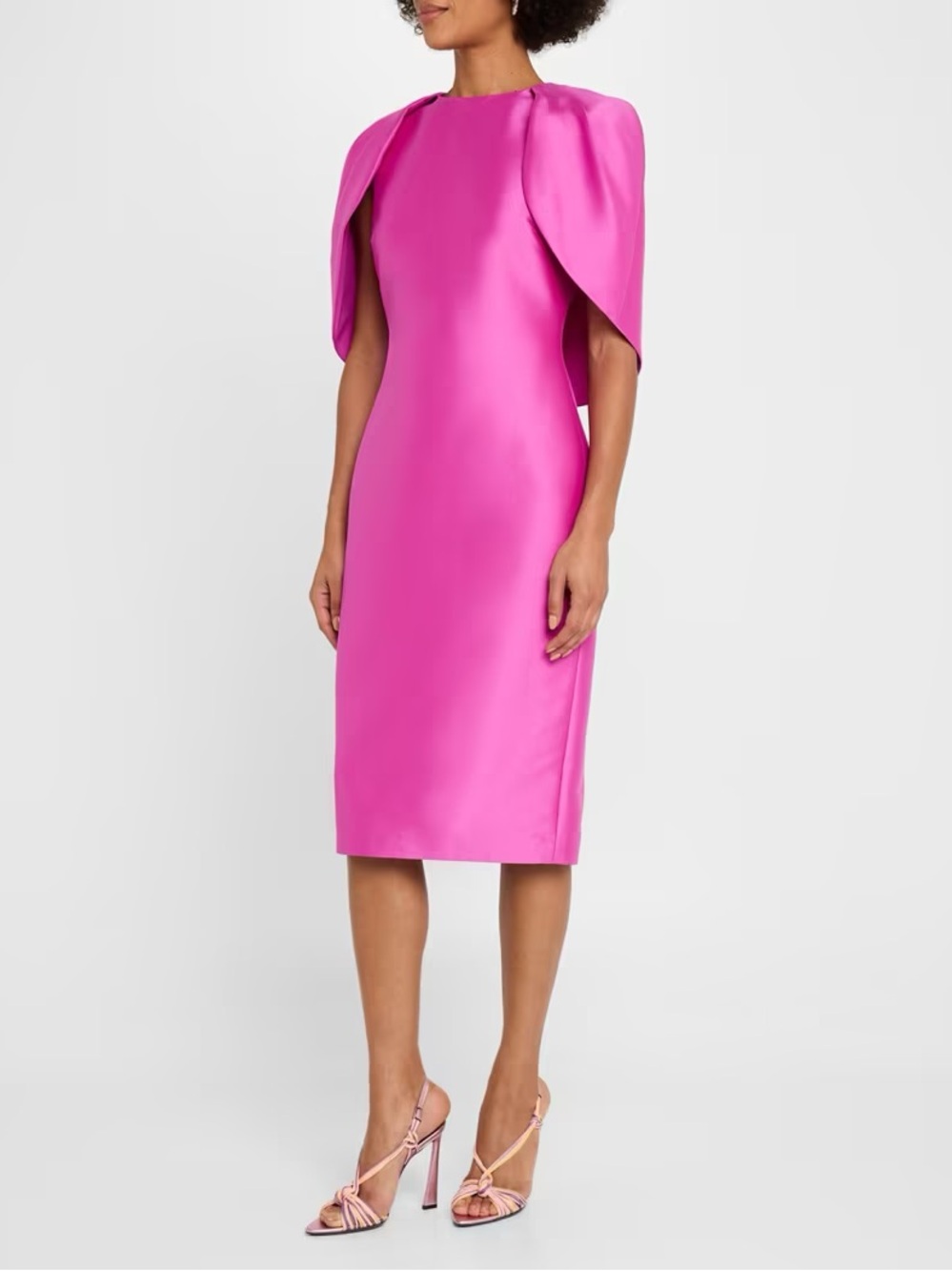 Badgley Mischka Fuchsia Cape-Sleeve Midi Sheath Dress - Picture 4 of 6